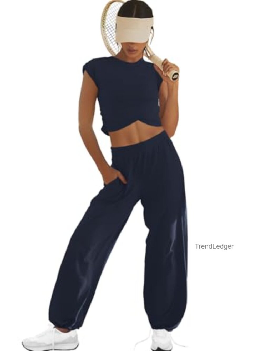 Lounge Set Crop Top Wide Leg Pants Pockets 2 Piece Workout